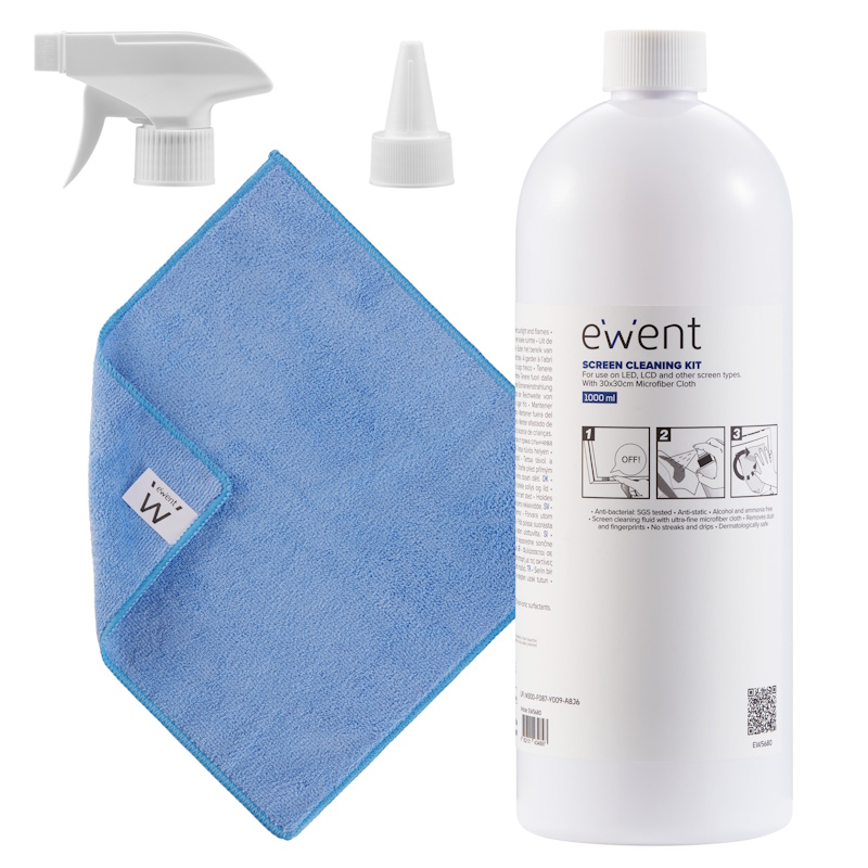 EW5680 | Kit di pulizia per schermi da 1000ml con panno in microfibra | Ewent | distributori informatica